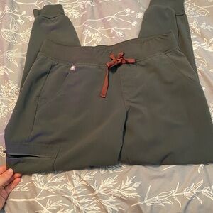 Figs Women's Olive Green Scrub Joggers with Rust Drawstring